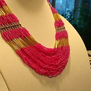 Jewelry - Pink Glass Hand-beaded Necklace Jewelry - Pink Glass Hand-beaded Necklace